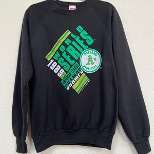 VINTAGE 1989 World Series Oakland Athletics Black Crewneck Sweatshirt Size Large